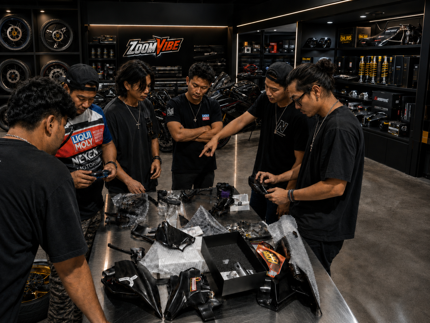 ZOOMVIBE team researching motorcycle parts