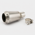 CFMOTO 450SR stainless steel slip-on muffler and clamp detail view