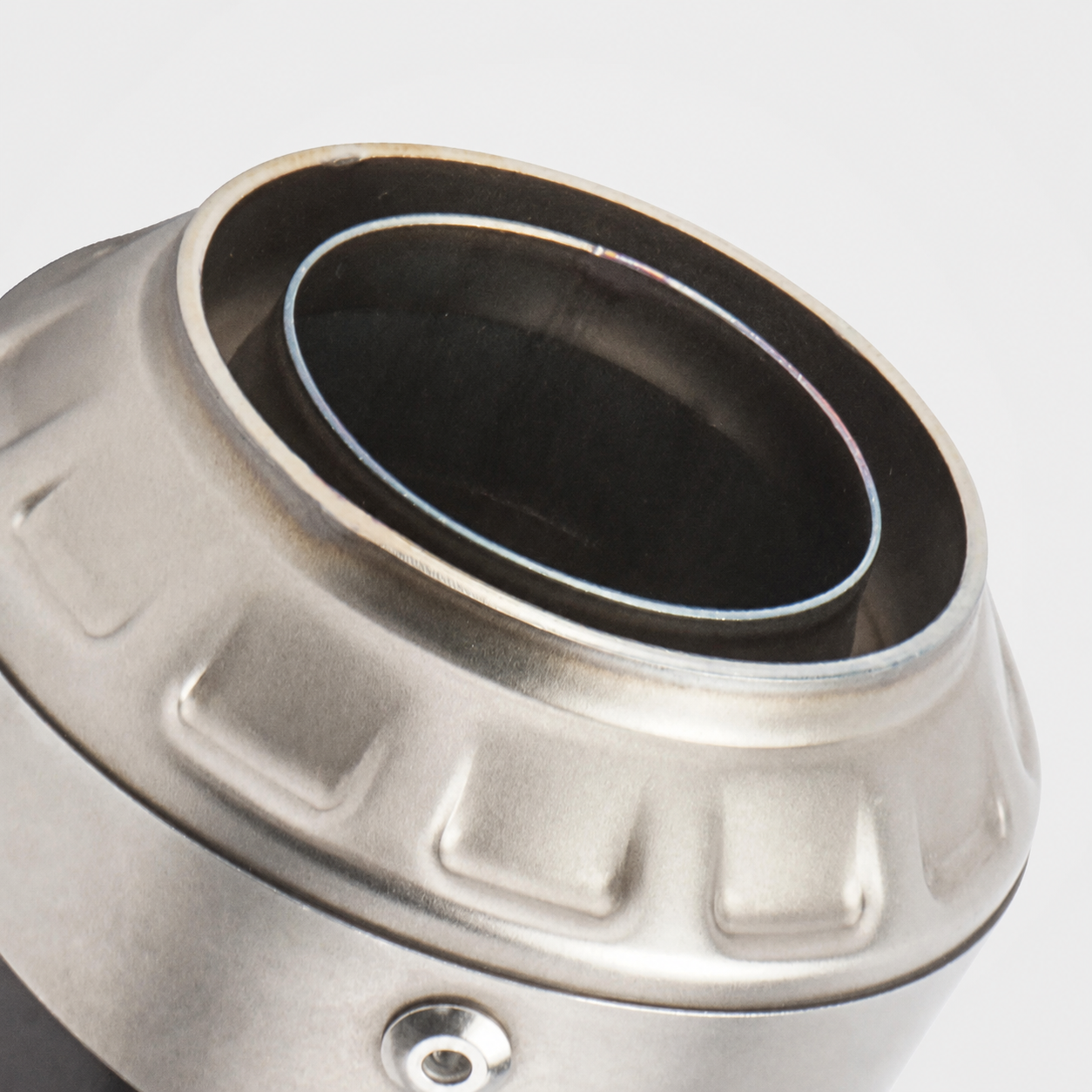 CFMOTO 450SR stainless steel slip-on muffler outlet close-up