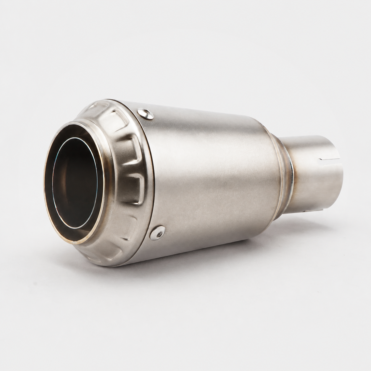 CFMOTO 450SR stainless steel slip-on muffler front angle view
