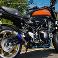 Kawasaki Z900RS clean titanium exhaust installed outdoors