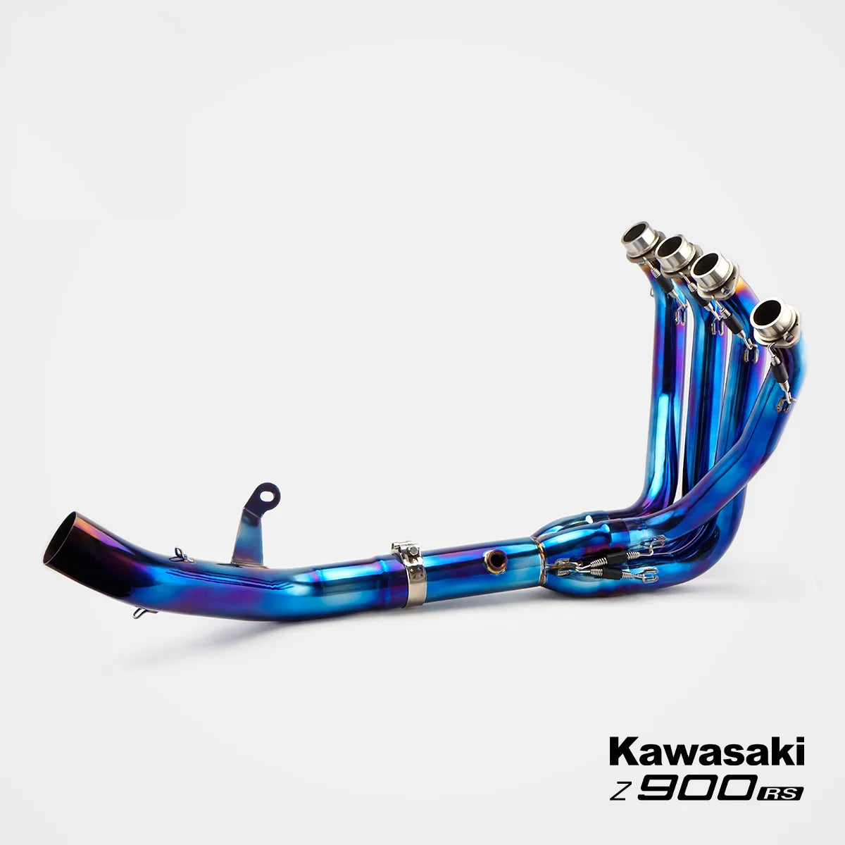 Kawasaki Z900RS clean blue titanium exhaust headers Type B