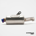 Triumph Scrambler 400 X clean blue-finish outlet exhaust side view