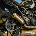 Triumph Scrambler 400 X clean slip-on exhaust installed close-up