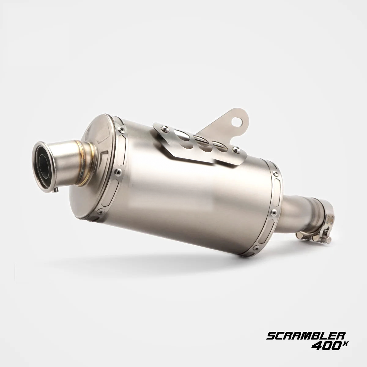 Triumph Scrambler 400 X clean slip-on exhaust with standard outlet