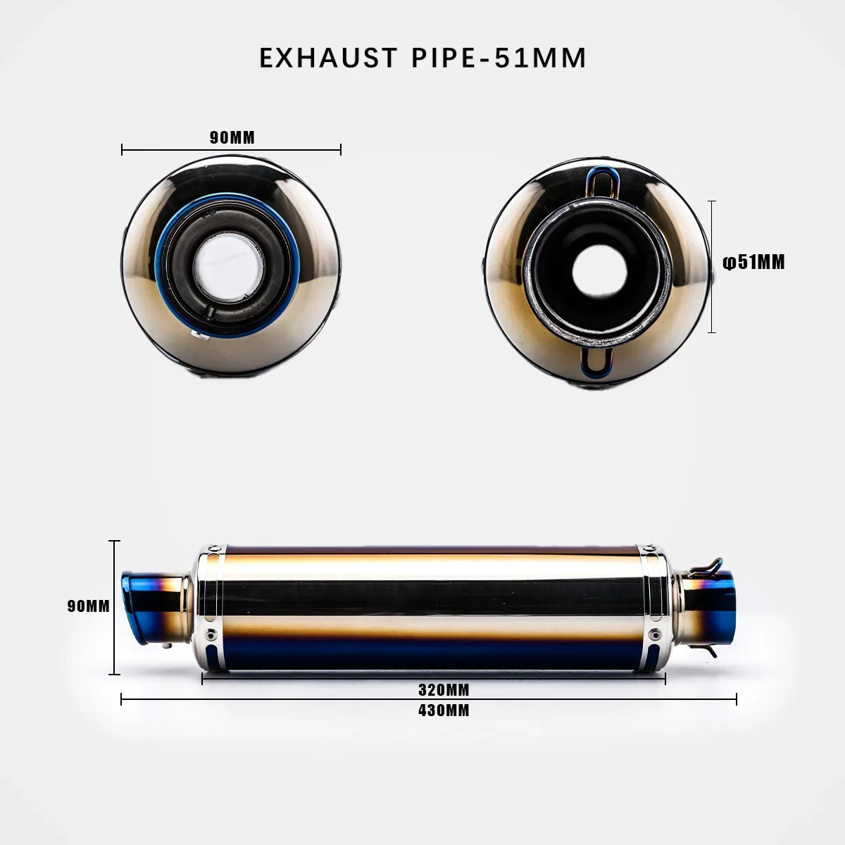 Universal 51mm stainless steel blue motorcycle muffler image 5