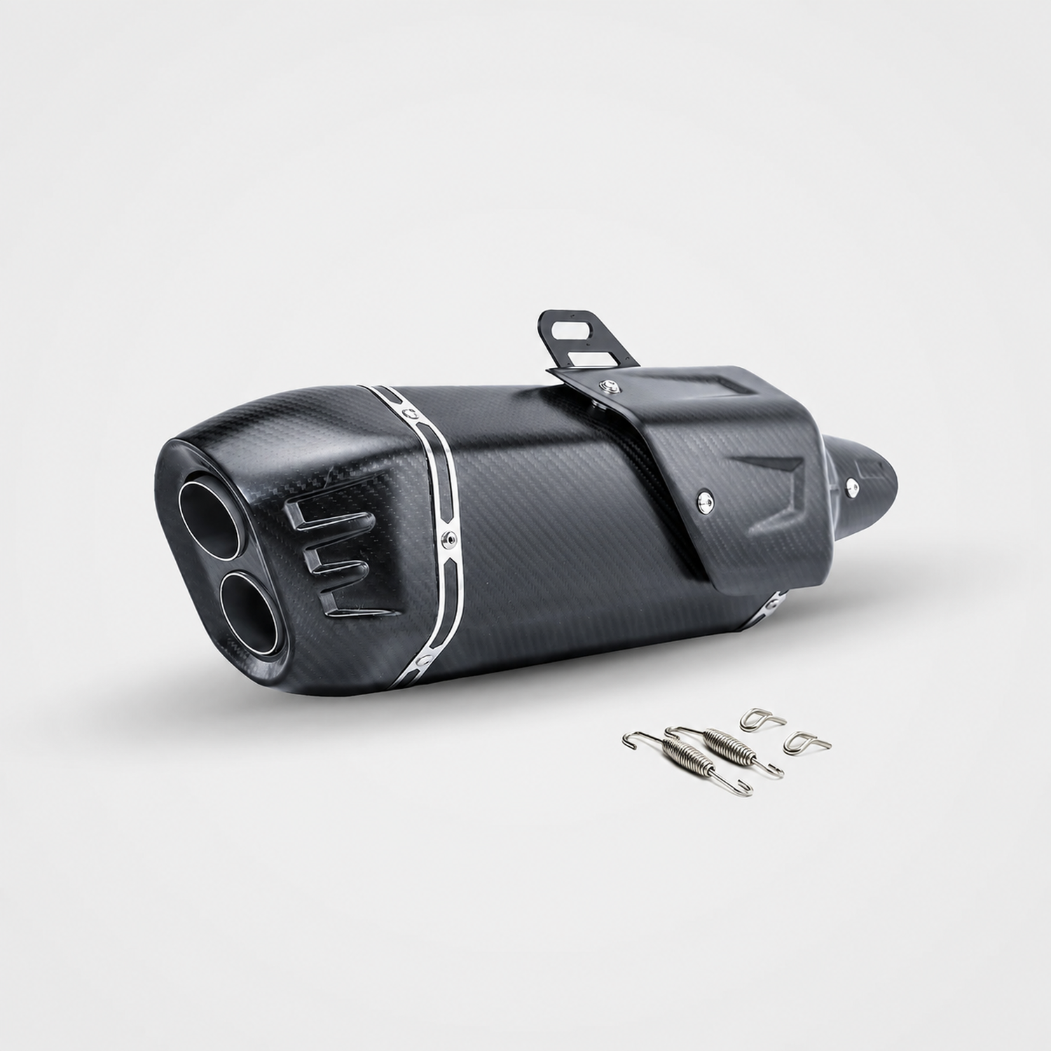 Universal 51mm black carbon-fiber dual-outlet muffler
