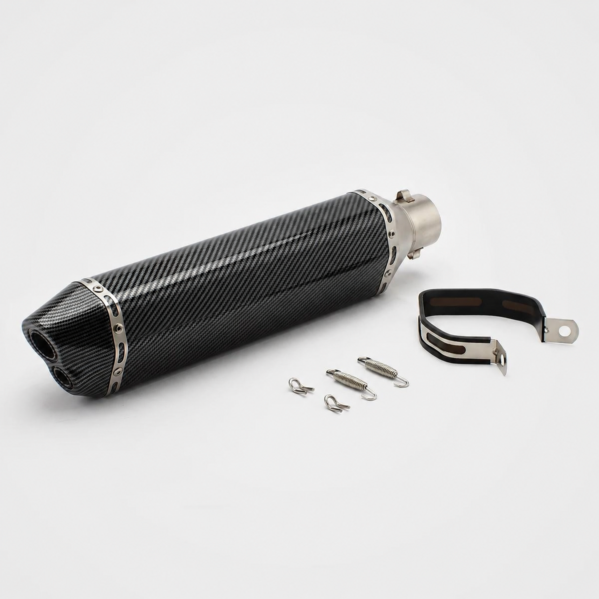 Universal 51mm dual-outlet motorcycle muffler in black carbon fiber
