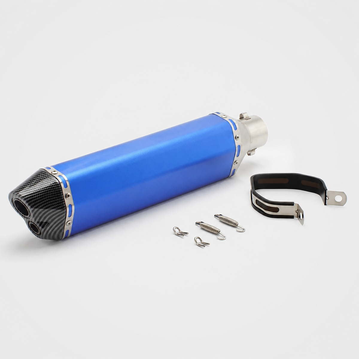 Universal 51mm dual-outlet motorcycle muffler in blue