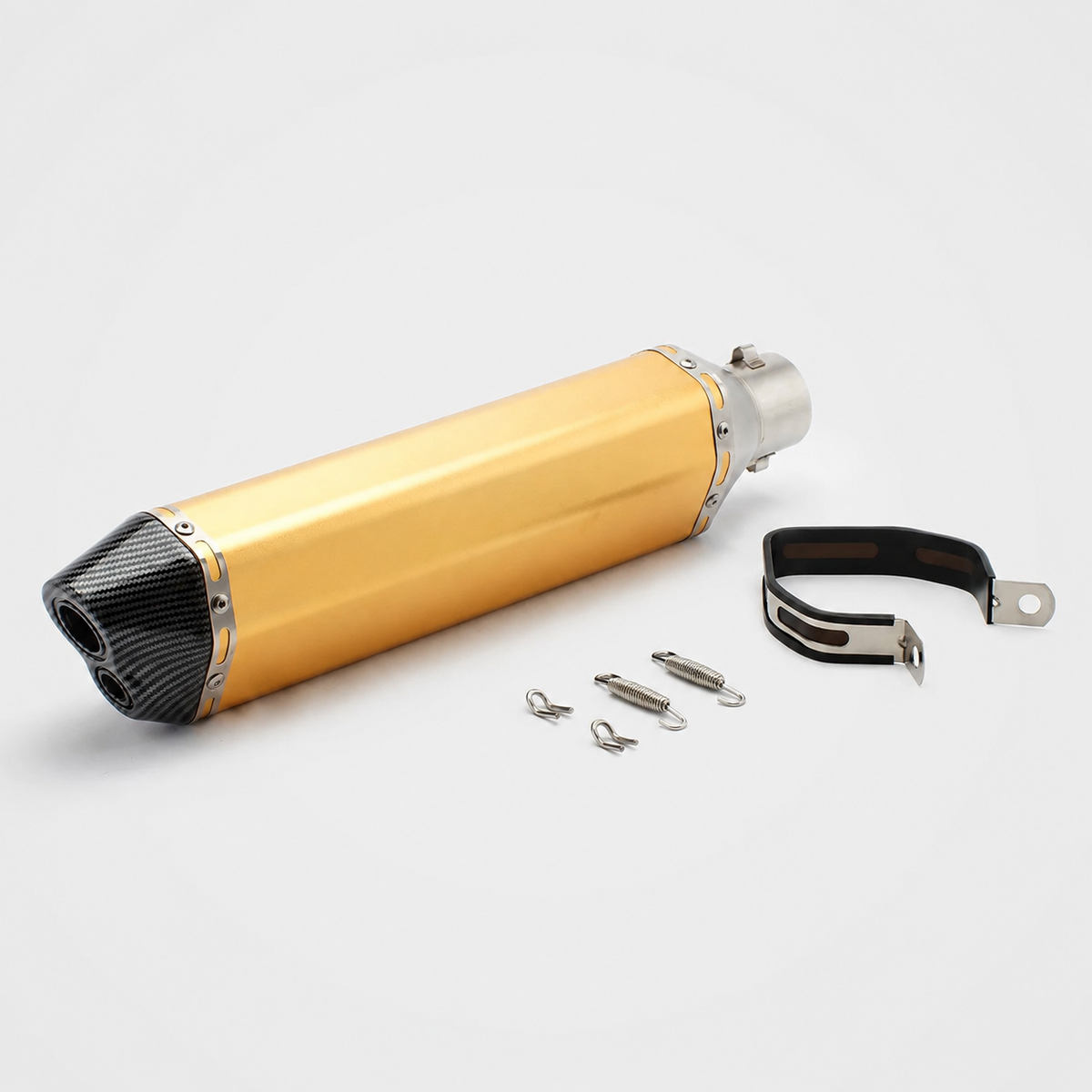 Universal 51mm dual-outlet motorcycle muffler in gold