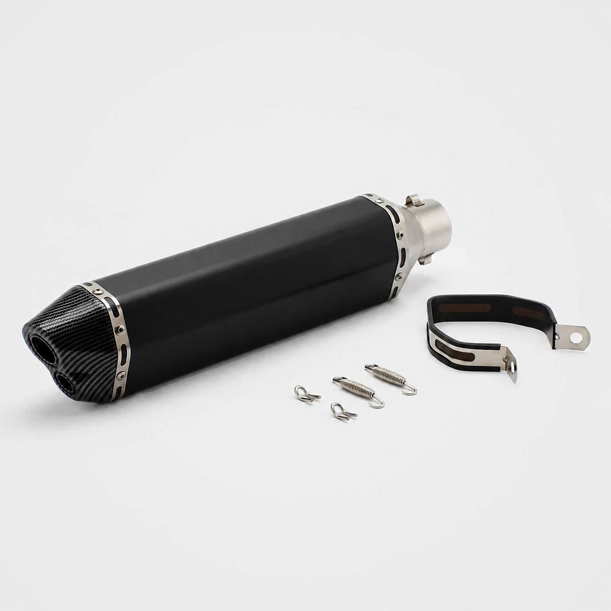 Universal 51mm dual-outlet motorcycle muffler in matte black