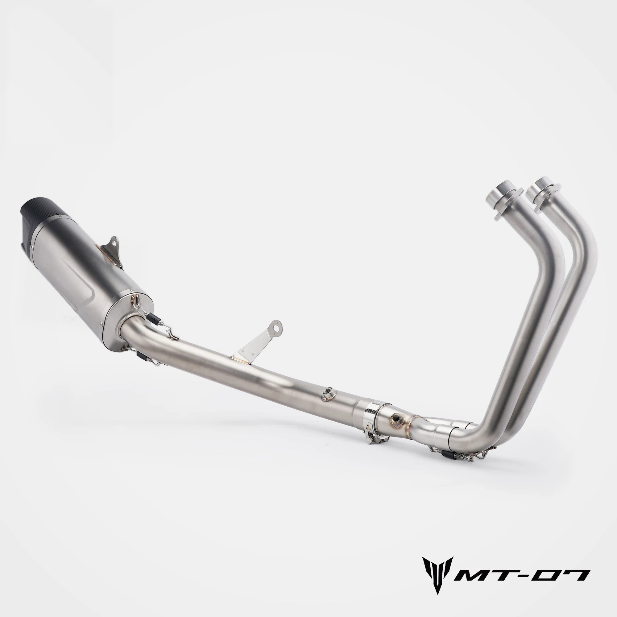 Yamaha MT-07 clean stainless steel full exhaust rear-angle view