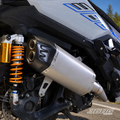 ZONTES 368G dual-outlet muffler installed detail outdoors