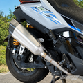 ZONTES 368G clean stainless steel slip-on exhaust installed outdoors